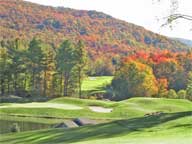 Fall Color behind Green #2 at Green Mountain National Golf Course in Killington