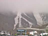 Looking up the K1 Gondola line towards the cloud shrouding Killington Peak