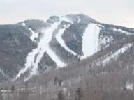 Snow making operations continuing in the Canyons just before sunset.