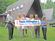 Check Ceremony at the Birch Ridge Inn. Team Killington member Dr. George Lyons, team organizers Noel and Dick Gluck, Innkeepers Mary Furlong and Bill Vines, and team member Charlotte Lang.