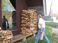 Stacking wood for the winter.