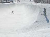 Staring into the abyss. Howie prepares to enter the half pipe at Bear Mountain.