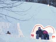 All you need is love<br />Merisa and and Aaron created Birch Ridge's entry in the Harpoon Ale Snow Sculpture Contest