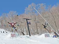 Competitors take the first ramp at the Bear Mountain Mogul Challenge