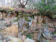 Icicles forming on exposed rock on Killington