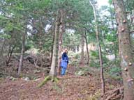 Mary taking a breather after climbing through the trees of Upper Stash