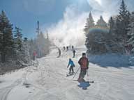 Skiers and riders on Great Northen at junction with Rime and Reason.