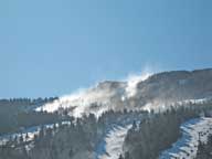 One last look at Killington Peak under azure skies and snow guns operating everywhere.