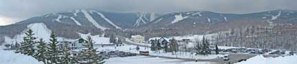 Killington Vermont with snow flurries on the horizon