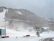 Snow guns continuing their work in front of K1 Base Lodge