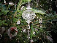 Dangling crystal ornament on the Christmas Tree.