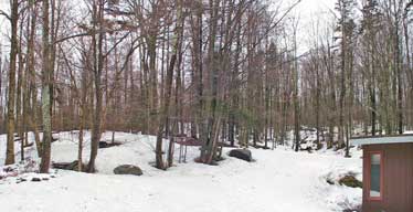 Snow pack behind the Birch Ridge Inn, Killington