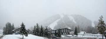 K1 Base Lodge at Killington.  Notice the beer and food delivery trucks...