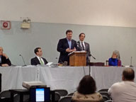Chris Bianchi answering questions at the Killington Town Meeting held on Monday night, March 5, 2012.