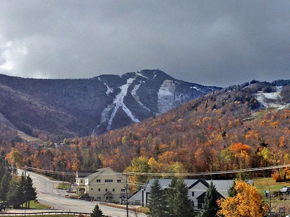 First real snow of season falls on Killington Peak today. (Click to enlarge for a full panorama.)