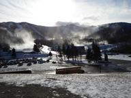 Snowmaking operations creating man-made blizzard at Killington